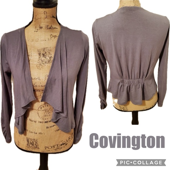 NWT! Covington Sterling Grey Ruched Long Sleeve Open Front Draped Shrug Cardigan - Picture 5 of 15